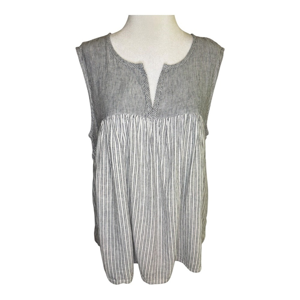 Lucky Brand‎ Striped Linen Blend Sleeveless Top Blouse Casual XS